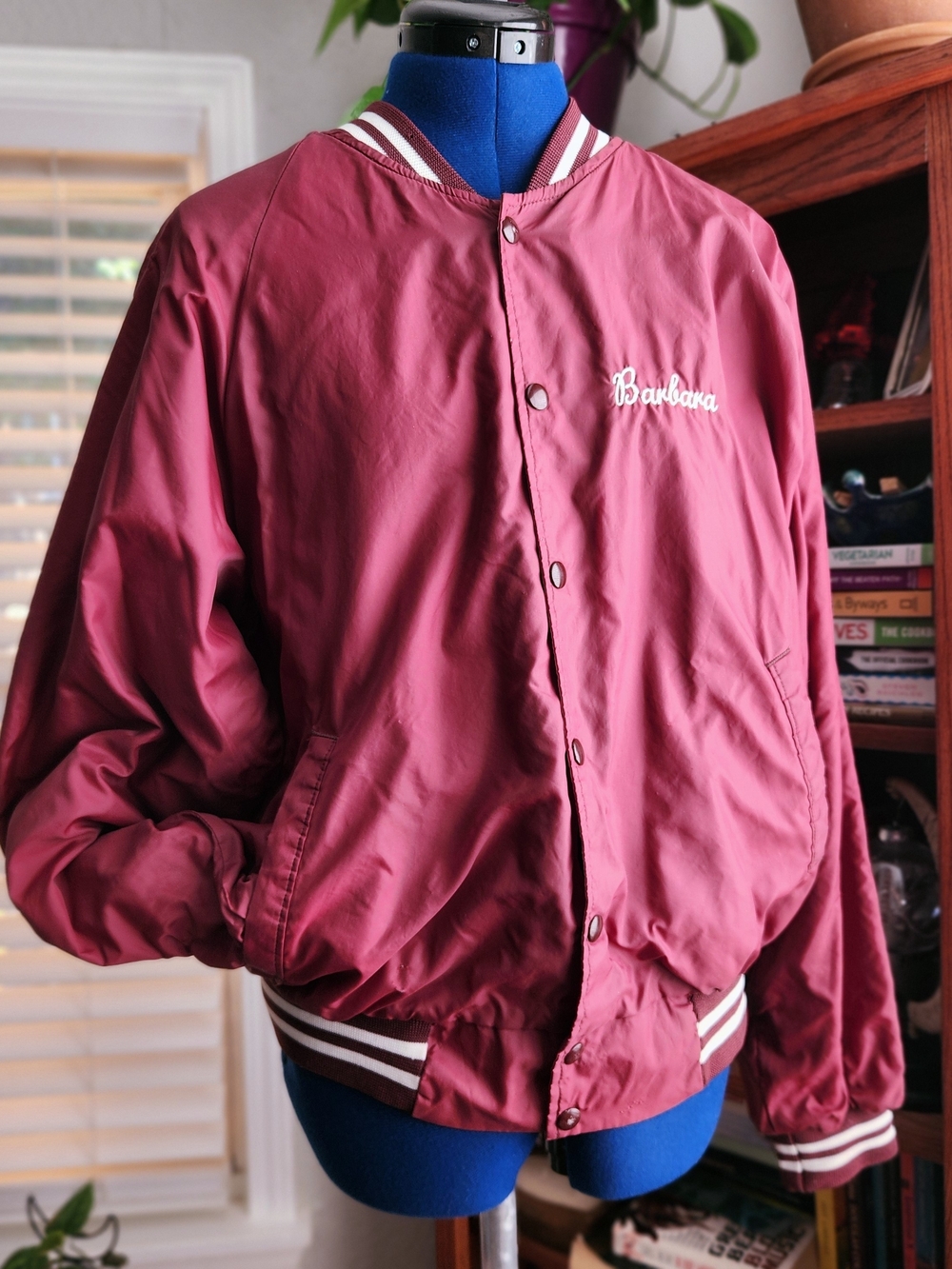 Vintage Hartwell Barbara Satin Varsity Jacket L (42-44)  Maroon Burgundy Bomber
